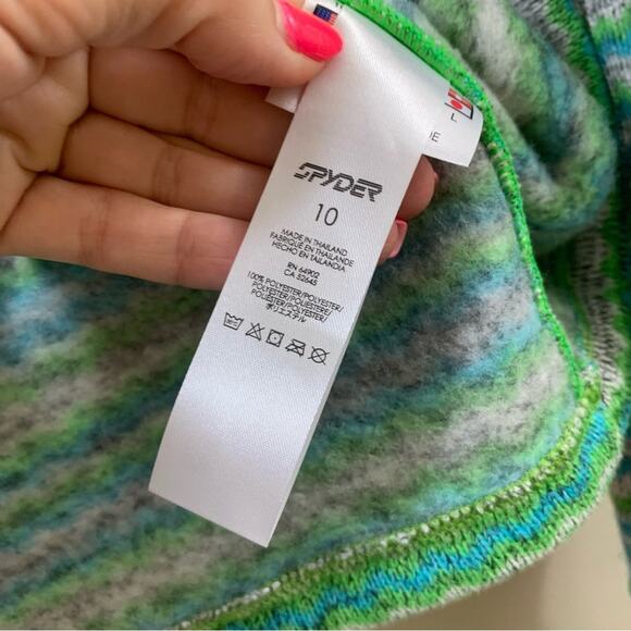 Spyder Striped Knit Fleece Green/Blue/Gray 1/4 Quarter-zip Jacket - Picture 2 of 7